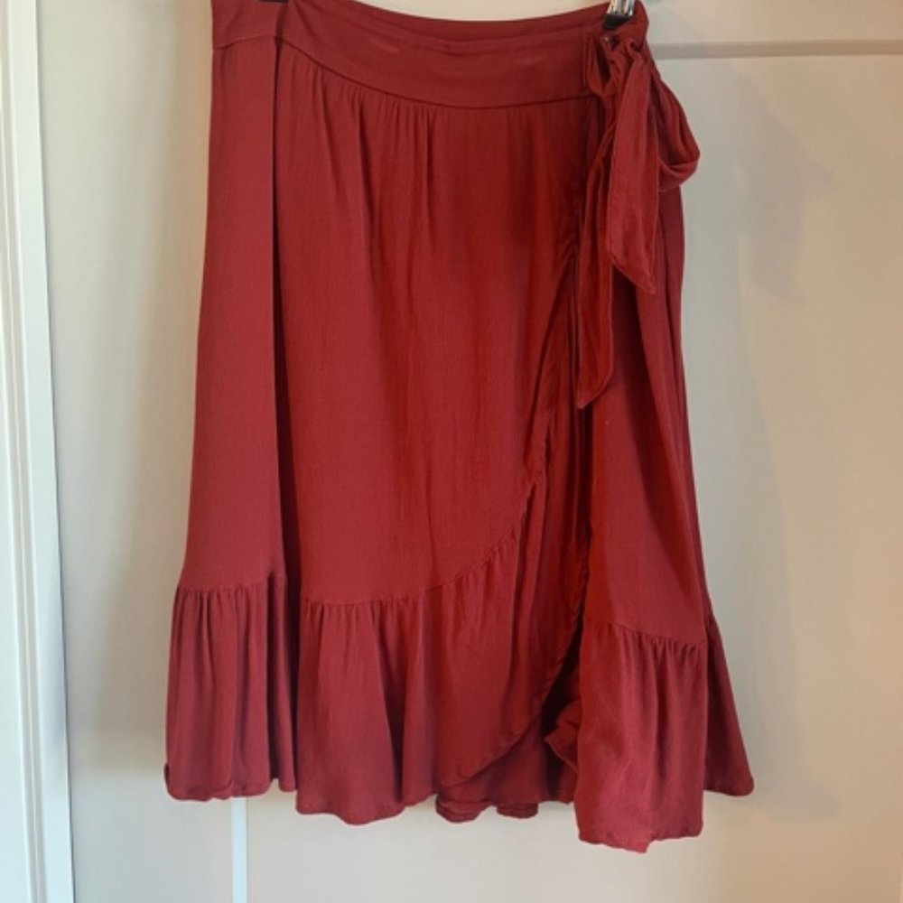 Midi Skirt from Loft faux wrap, orange